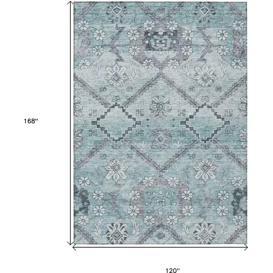 Teal Blue Aqua And Gray Floral Washable Indoor Outdoor Area Rug Photo 3