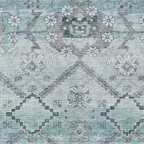 Teal Blue Aqua And Gray Floral Washable Indoor Outdoor Area Rug Photo 6