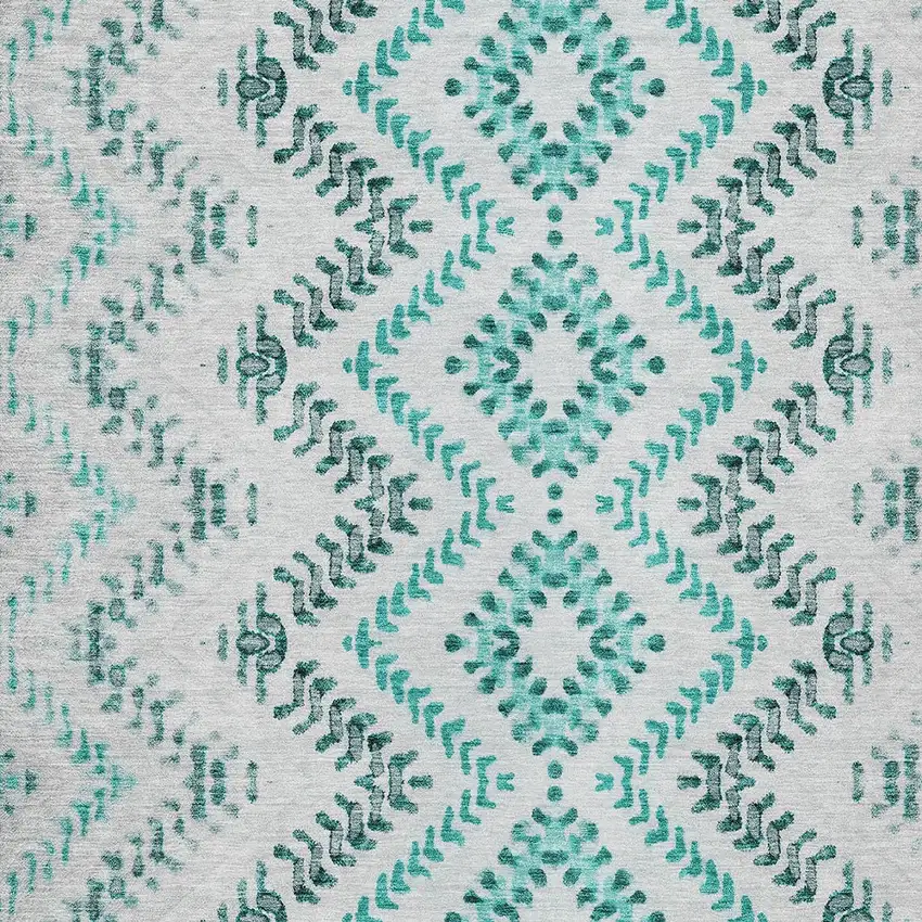 Teal Blue Aqua And Gray Geometric Washable Indoor Outdoor Area Rug Photo 5