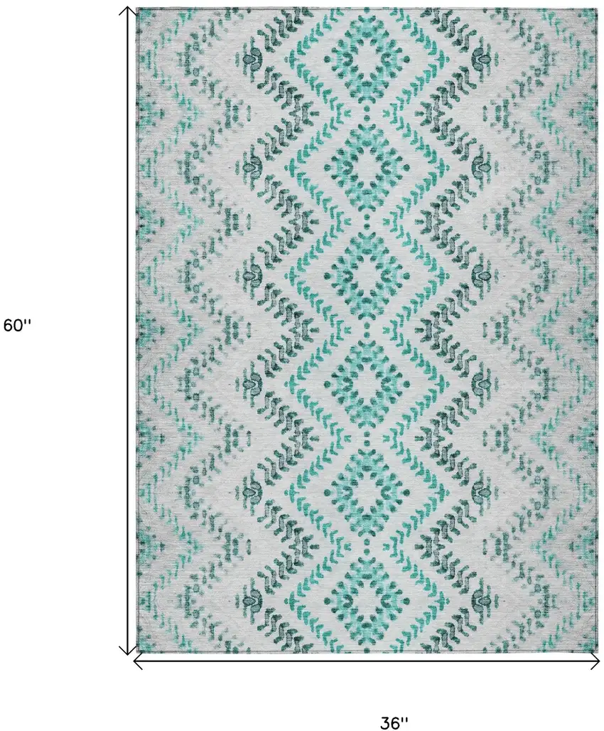Teal Blue Aqua And Gray Geometric Washable Indoor Outdoor Area Rug Photo 3