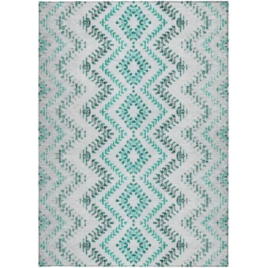 Teal Blue Aqua And Gray Geometric Washable Indoor Outdoor Area Rug Photo 6