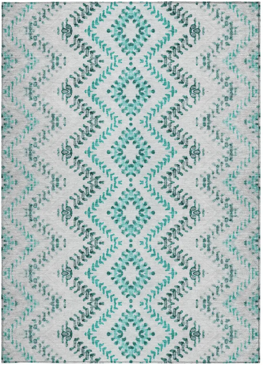 Teal Blue Aqua And Gray Geometric Washable Indoor Outdoor Area Rug Photo 6