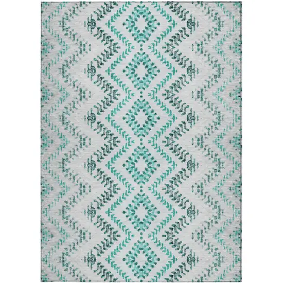 Teal Blue Aqua And Gray Geometric Washable Indoor Outdoor Area Rug Photo 6