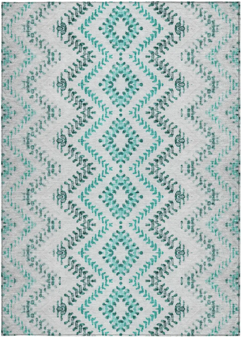 Teal Blue Aqua And Gray Geometric Washable Indoor Outdoor Area Rug Photo 6