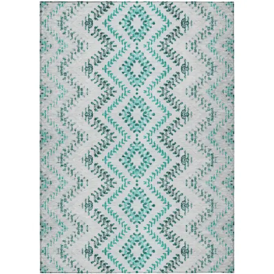 Teal Blue Aqua And Gray Geometric Washable Indoor Outdoor Area Rug Photo 2