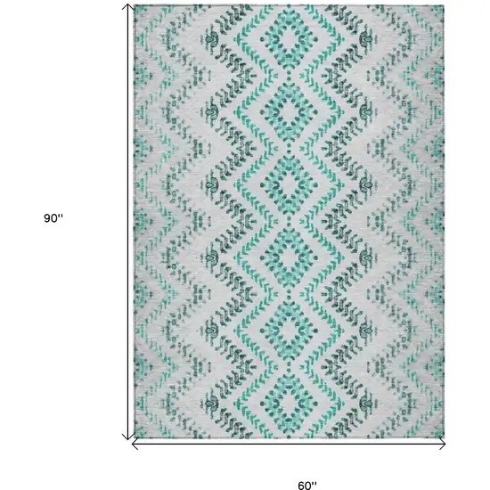 Teal Blue Aqua And Gray Geometric Washable Indoor Outdoor Area Rug Photo 3
