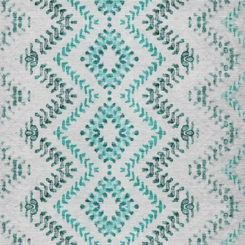 Teal Blue Aqua And Gray Geometric Washable Indoor Outdoor Area Rug Photo 5