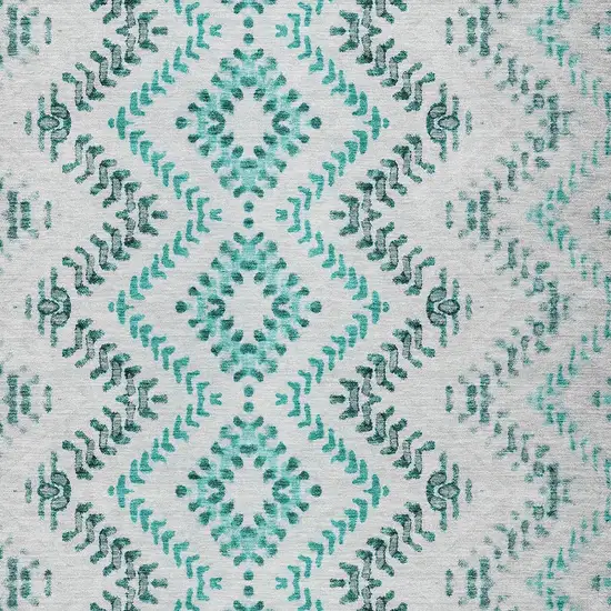 Teal Blue Aqua And Gray Geometric Washable Indoor Outdoor Area Rug Photo 5