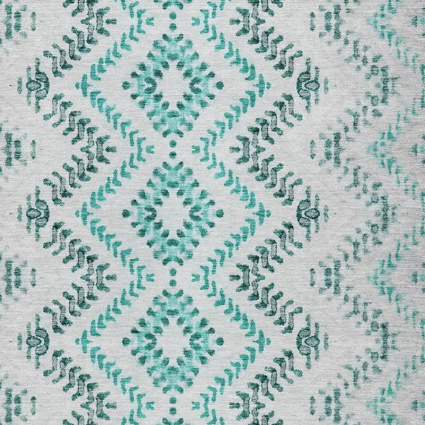 Teal Blue Aqua And Gray Geometric Washable Indoor Outdoor Area Rug Photo 5