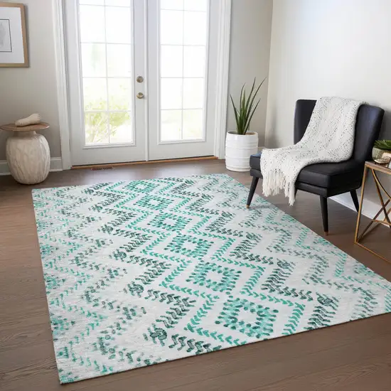Teal Blue Aqua And Gray Geometric Washable Indoor Outdoor Area Rug Photo 8