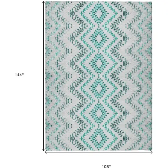 Teal Blue Aqua And Gray Geometric Washable Indoor Outdoor Area Rug Photo 3