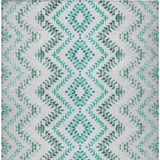 Teal Blue Aqua And Gray Geometric Washable Indoor Outdoor Area Rug Photo 6