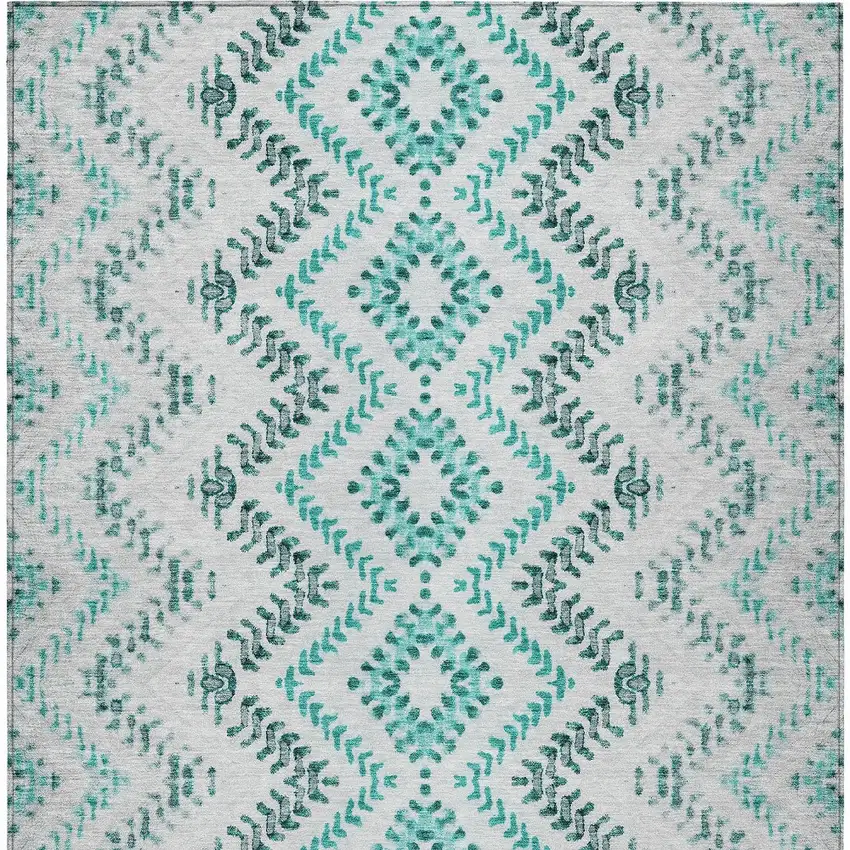 Teal Blue Aqua And Gray Geometric Washable Indoor Outdoor Area Rug Photo 6