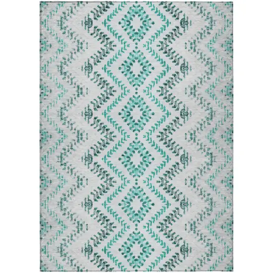 Teal Blue Aqua And Gray Geometric Washable Indoor Outdoor Area Rug Photo 2