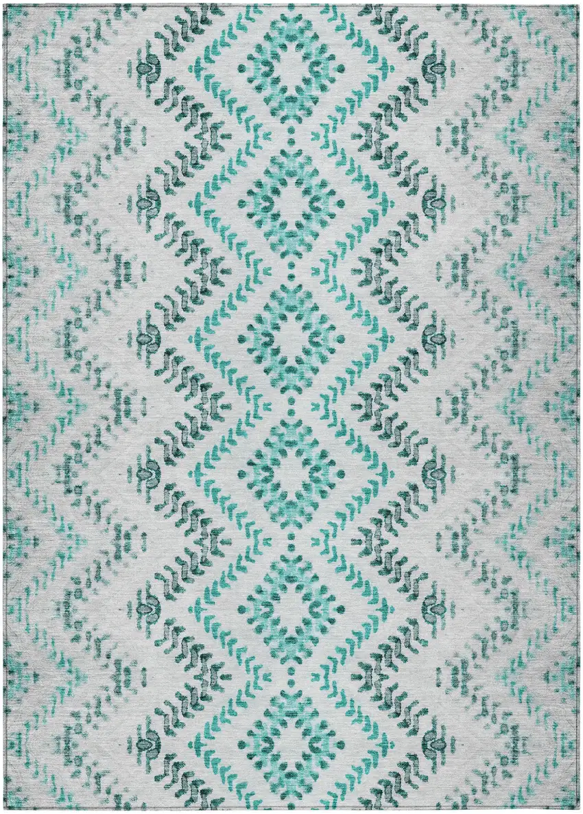 Teal Blue Aqua And Gray Geometric Washable Indoor Outdoor Area Rug Photo 2