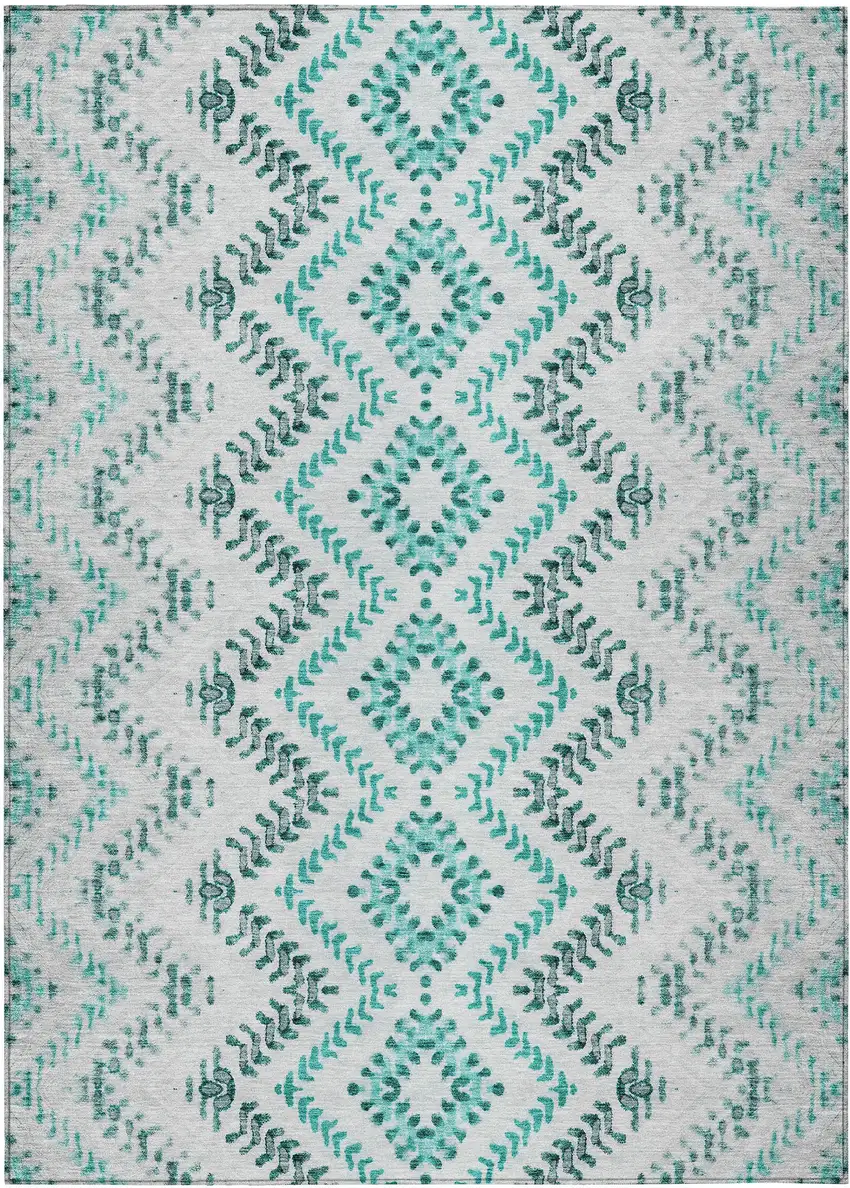Teal Blue Aqua And Gray Geometric Washable Indoor Outdoor Area Rug Photo 2