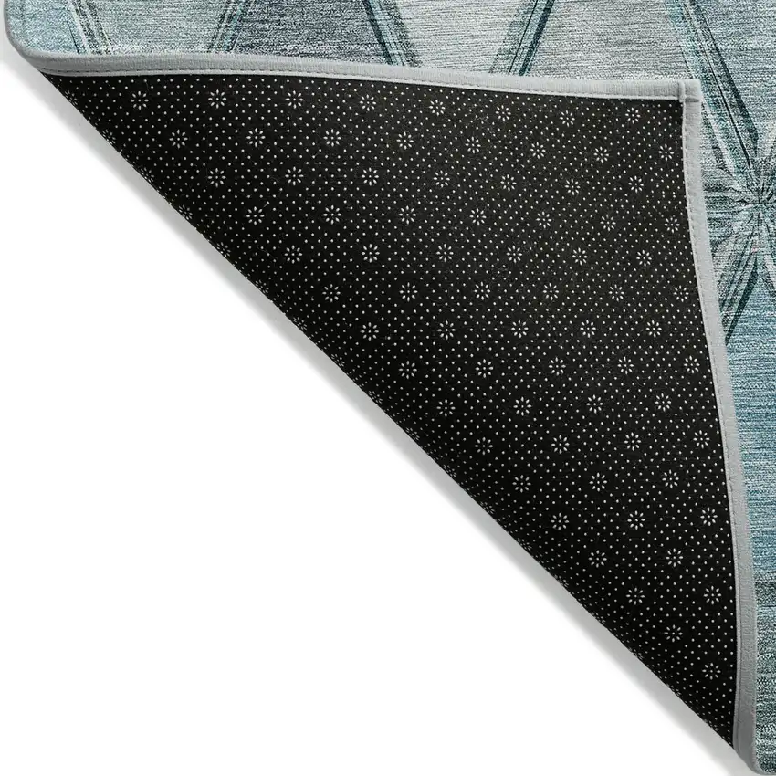 Teal Blue Aqua And Gray Geometric Washable Indoor Outdoor Area Rug Photo 2