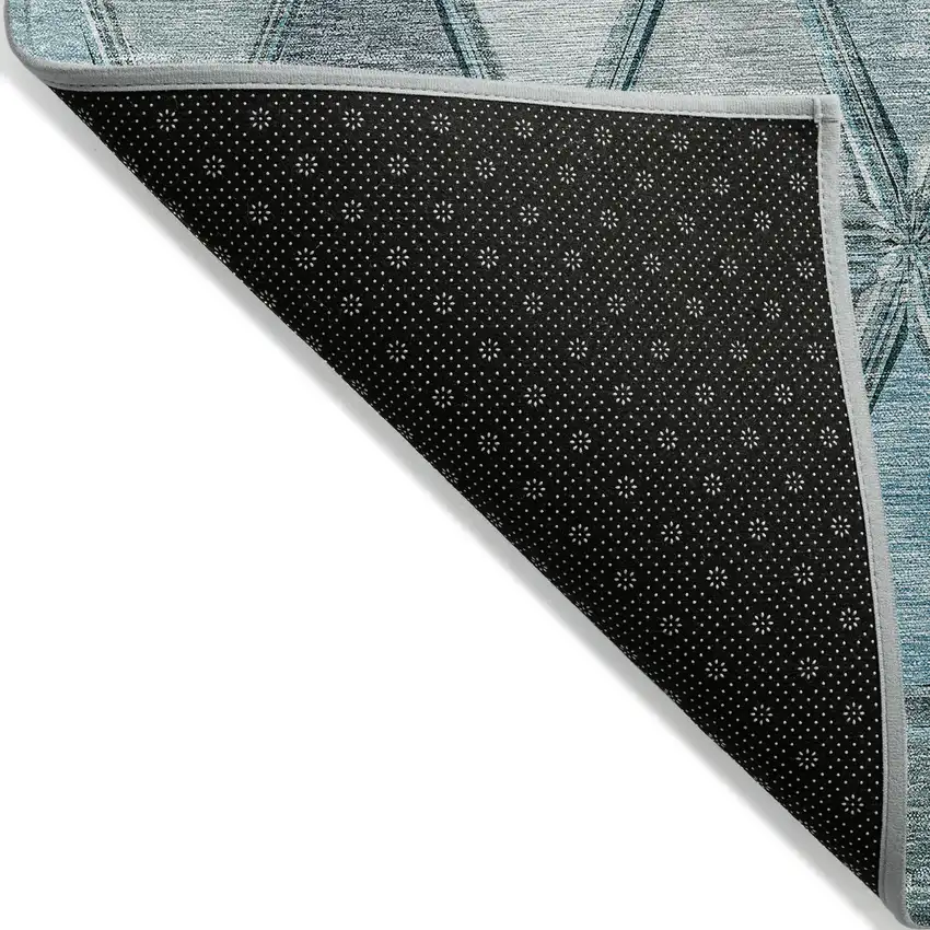 Teal Blue Aqua And Gray Geometric Washable Indoor Outdoor Area Rug Photo 2