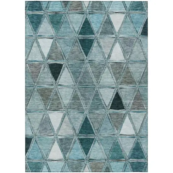 Teal Blue Aqua And Gray Geometric Washable Indoor Outdoor Area Rug Photo 1