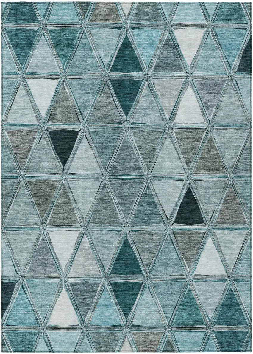 Teal Blue Aqua And Gray Geometric Washable Indoor Outdoor Area Rug Photo 1