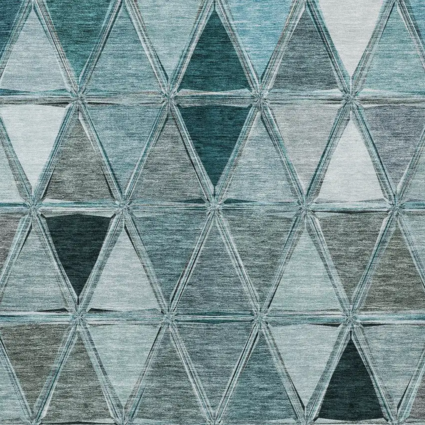 Teal Blue Aqua And Gray Geometric Washable Indoor Outdoor Area Rug Photo 4