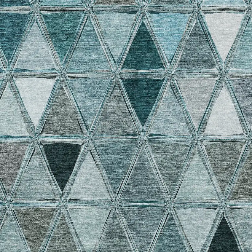 Teal Blue Aqua And Gray Geometric Washable Indoor Outdoor Area Rug Photo 4