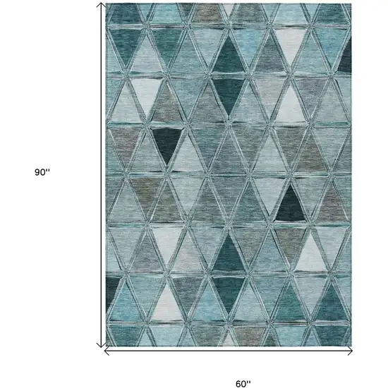 Teal Blue Aqua And Gray Geometric Washable Indoor Outdoor Area Rug Photo 8