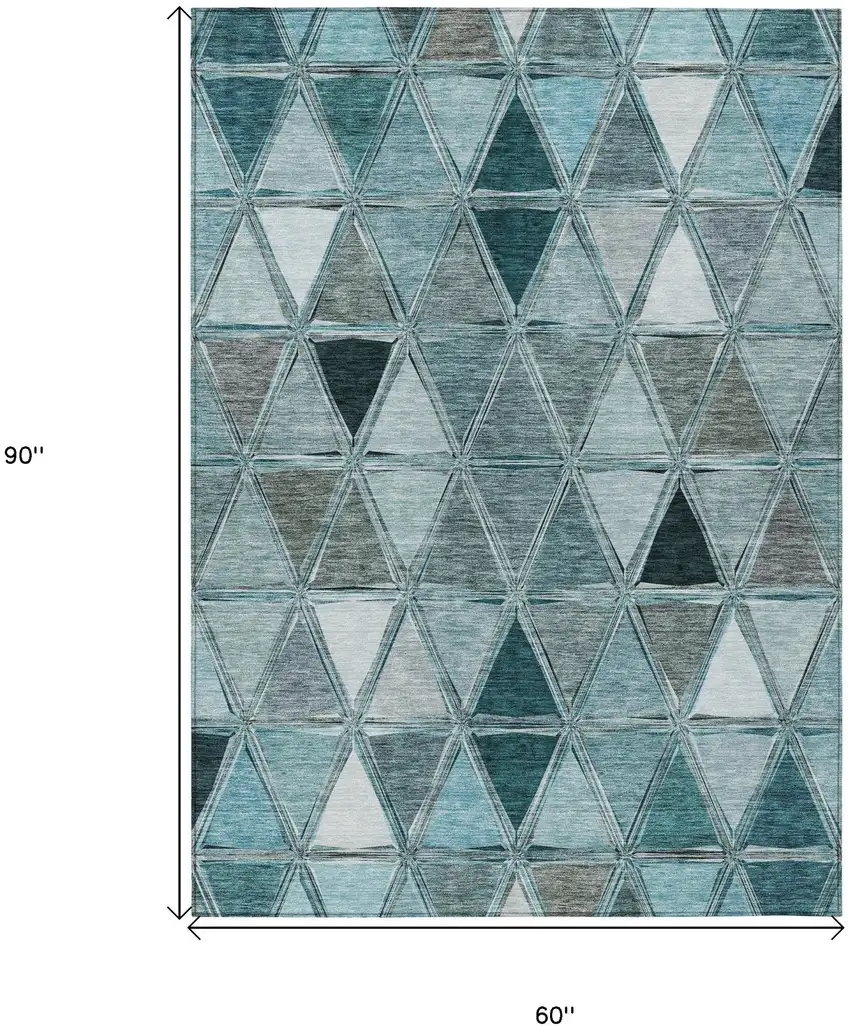 Teal Blue Aqua And Gray Geometric Washable Indoor Outdoor Area Rug Photo 8