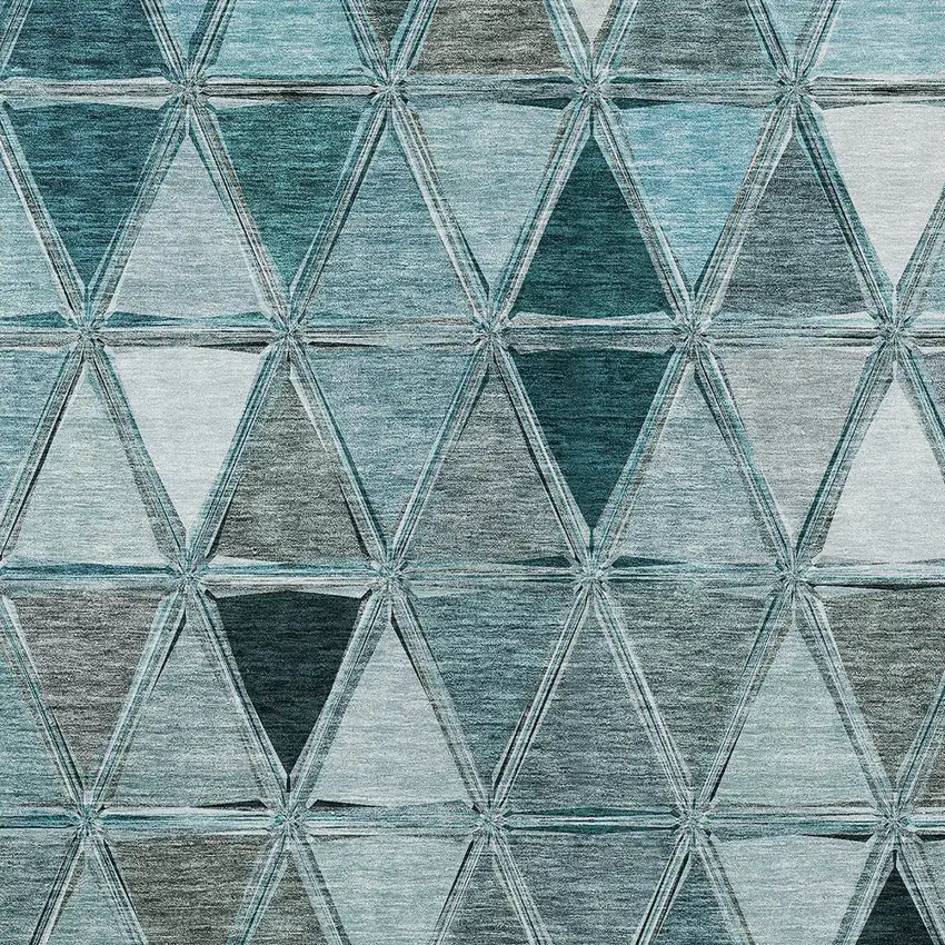 Teal Blue Aqua And Gray Geometric Washable Indoor Outdoor Area Rug Photo 4