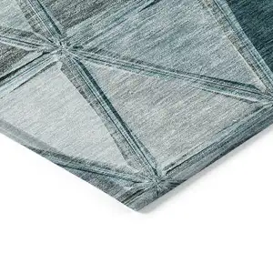 Photo of Teal Blue Aqua And Gray Geometric Washable Indoor Outdoor Area Rug