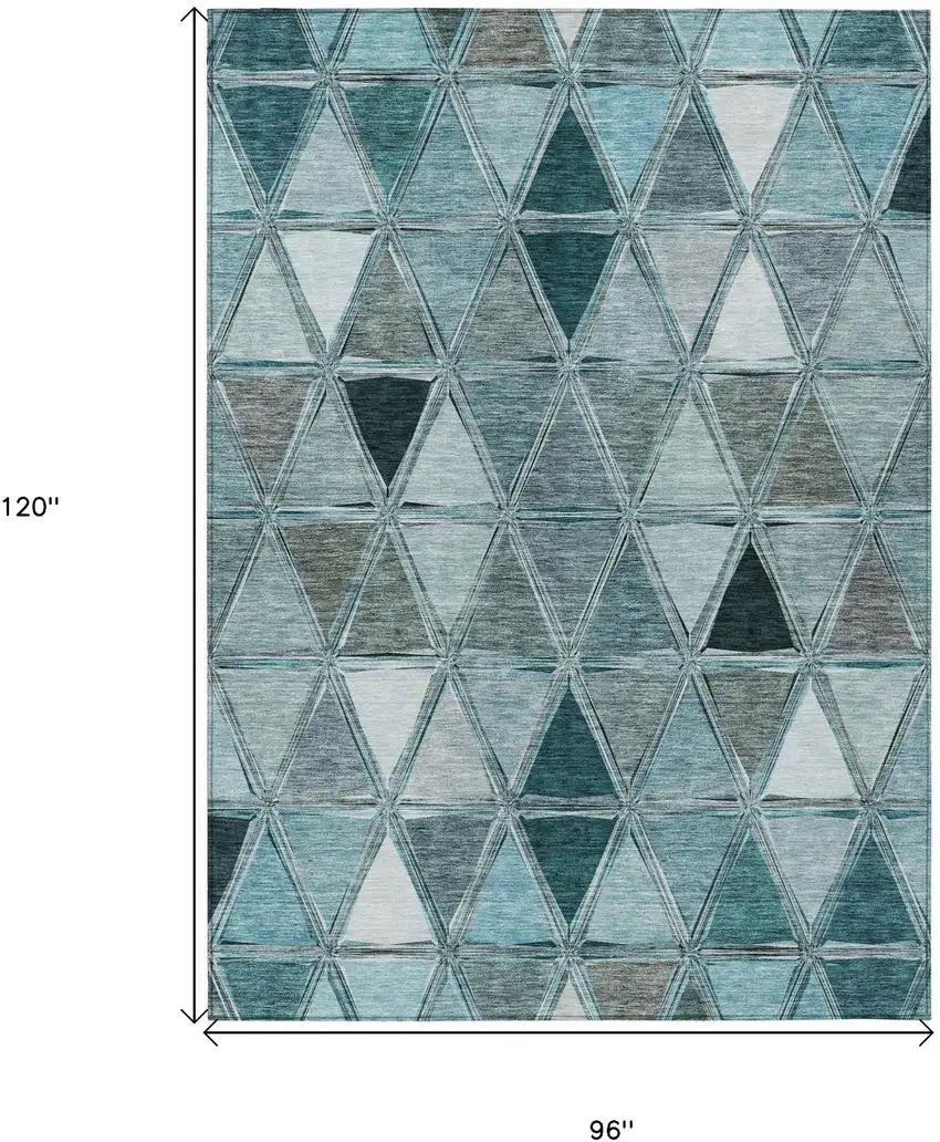 Teal Blue Aqua And Gray Geometric Washable Indoor Outdoor Area Rug Photo 8