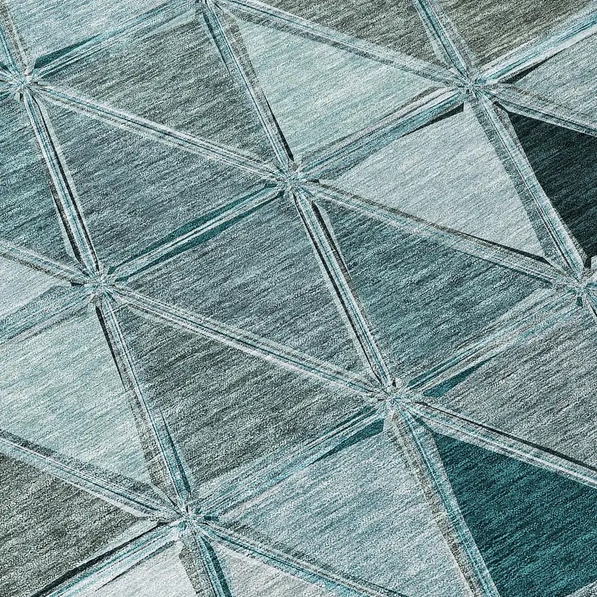 Teal Blue Aqua And Gray Geometric Washable Indoor Outdoor Area Rug Photo 5