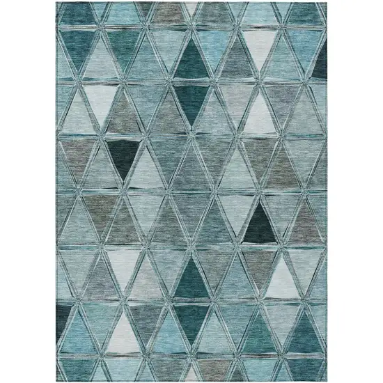 Teal Blue Aqua And Gray Geometric Washable Indoor Outdoor Area Rug Photo 1