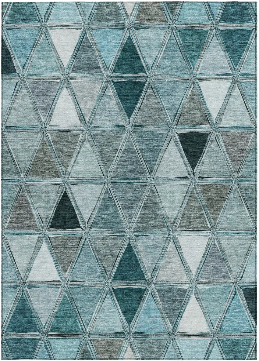 Teal Blue Aqua And Gray Geometric Washable Indoor Outdoor Area Rug Photo 7
