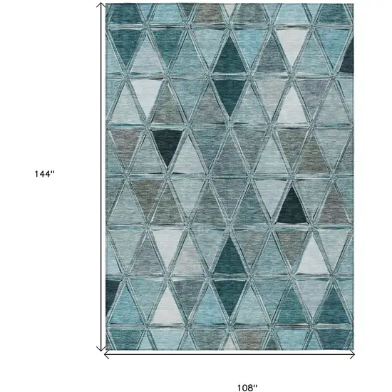 Teal Blue Aqua And Gray Geometric Washable Indoor Outdoor Area Rug Photo 8