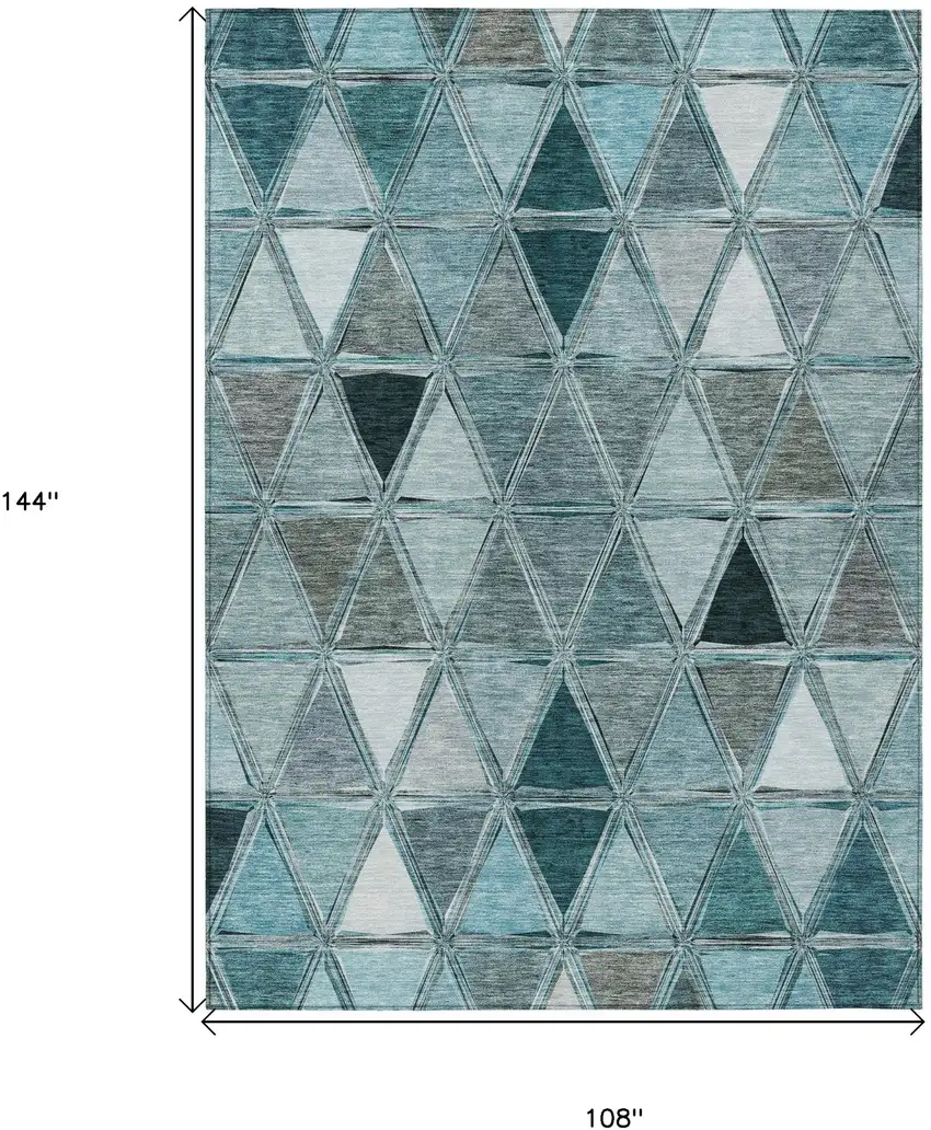 Teal Blue Aqua And Gray Geometric Washable Indoor Outdoor Area Rug Photo 8