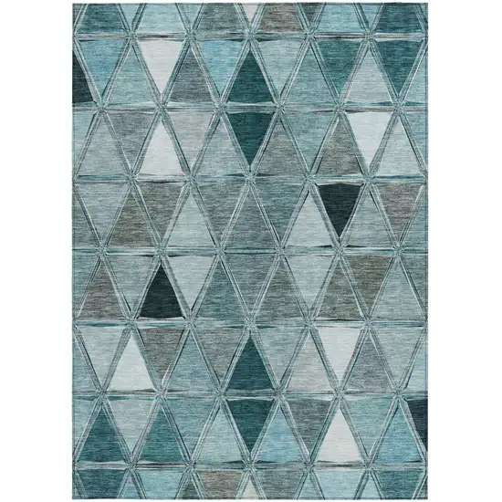 Teal Blue Aqua And Gray Geometric Washable Indoor Outdoor Area Rug Photo 7