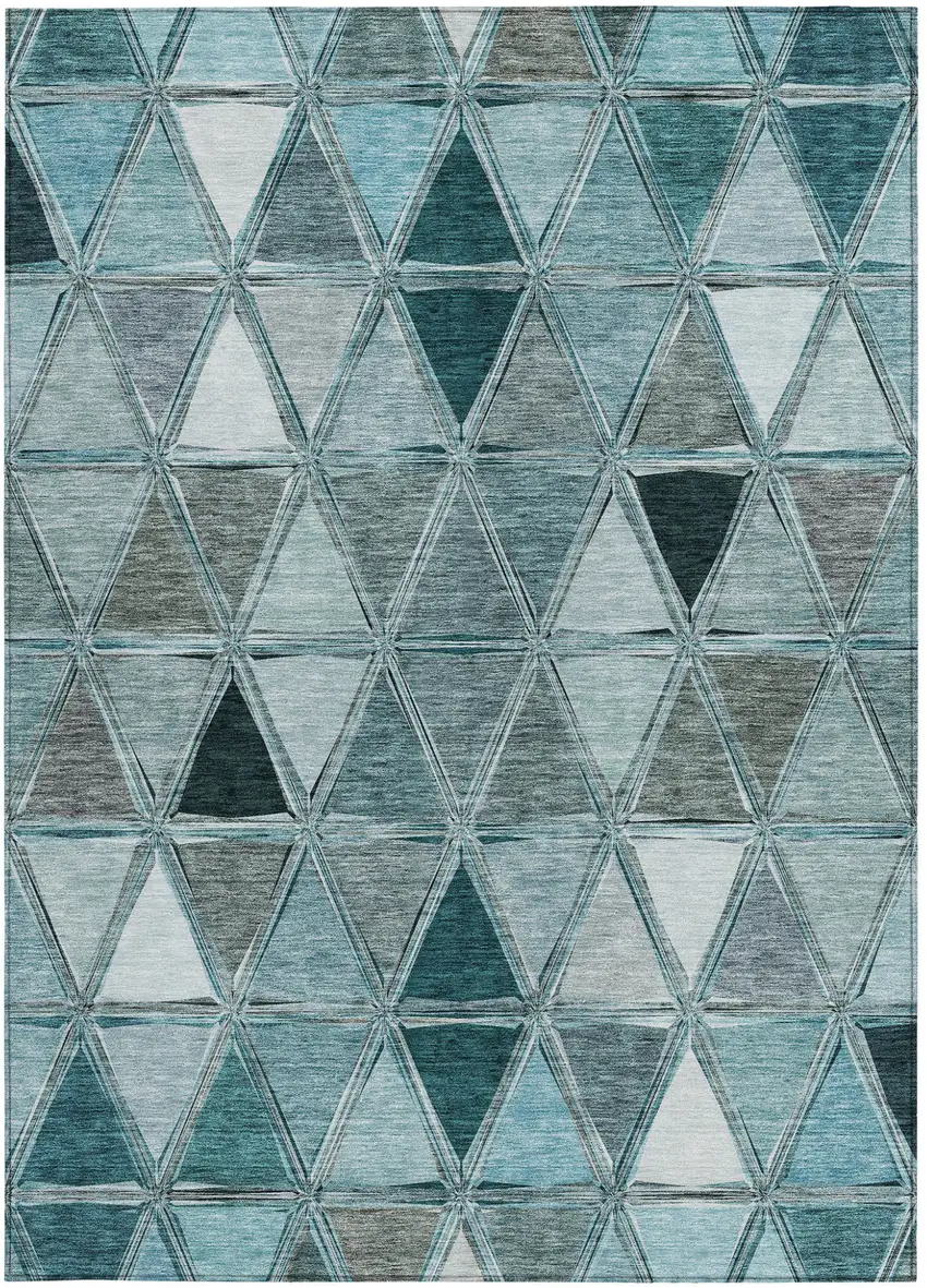Teal Blue Aqua And Gray Geometric Washable Indoor Outdoor Area Rug Photo 7