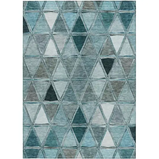 Teal Blue Aqua And Gray Geometric Washable Indoor Outdoor Area Rug Photo 7