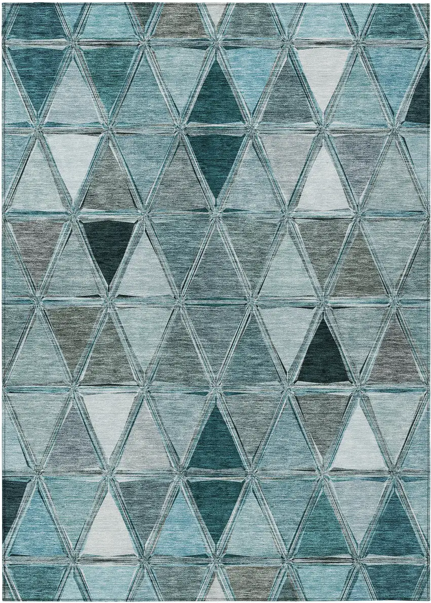 Teal Blue Aqua And Gray Geometric Washable Indoor Outdoor Area Rug Photo 2