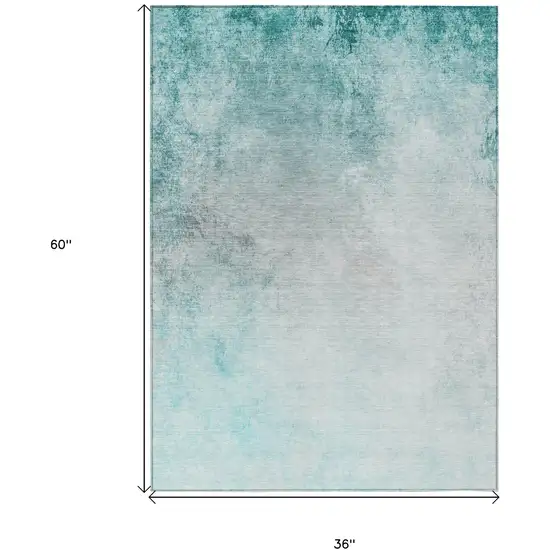 Teal Blue Aqua And Gray Ombre Washable Indoor Outdoor Area Rug Photo 3