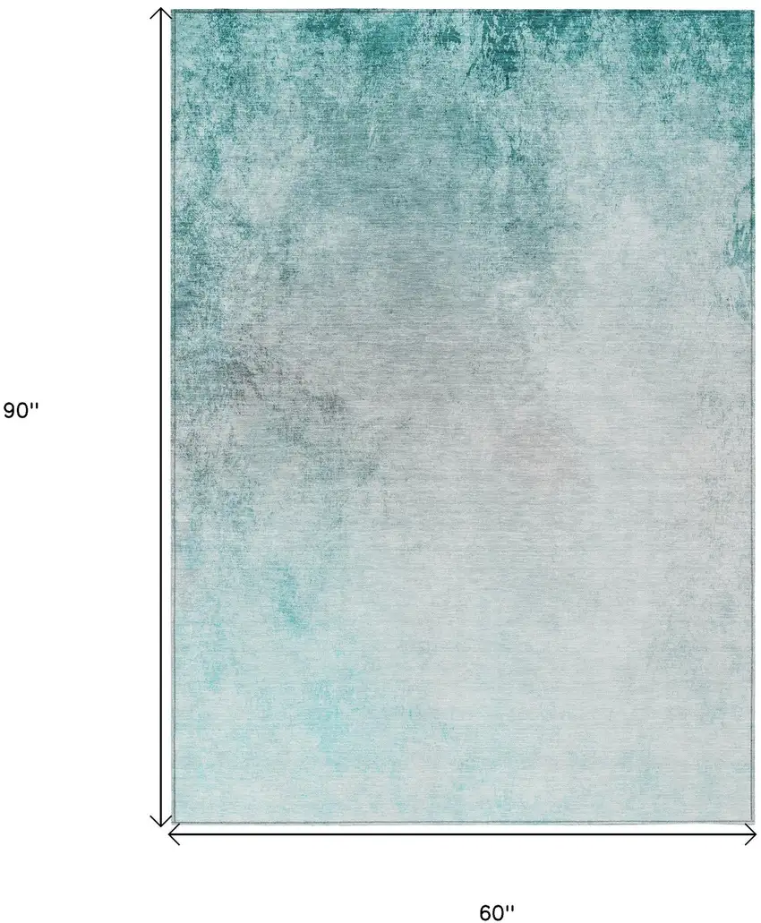 Teal Blue Aqua And Gray Ombre Washable Indoor Outdoor Area Rug Photo 3