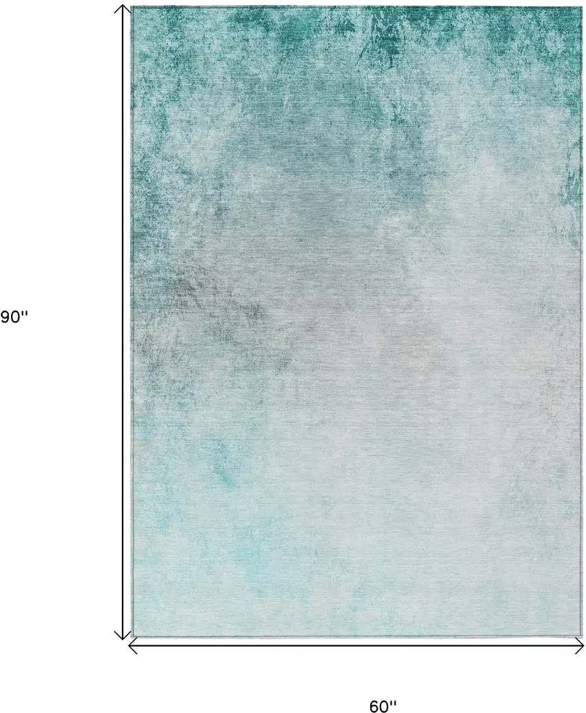 Teal Blue Aqua And Gray Ombre Washable Indoor Outdoor Area Rug Photo 3