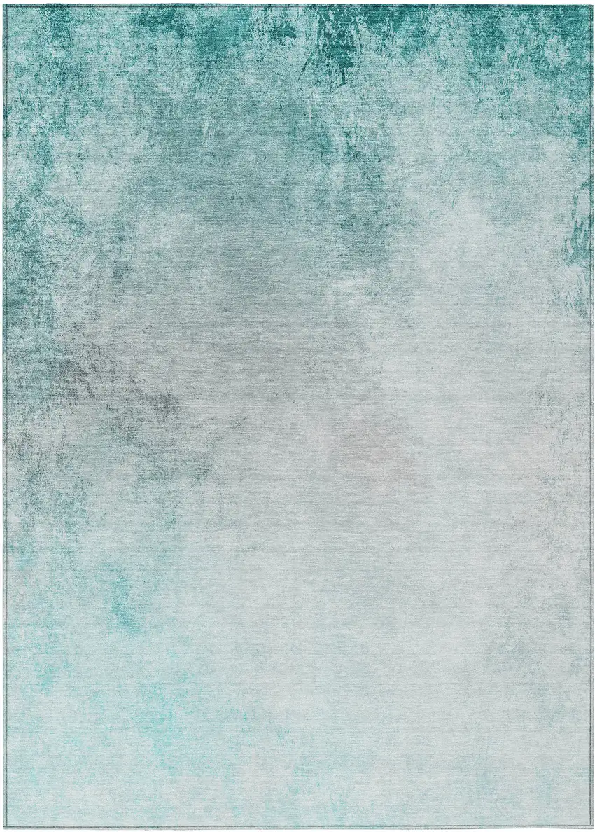 Teal Blue Aqua And Gray Ombre Washable Indoor Outdoor Area Rug Photo 2