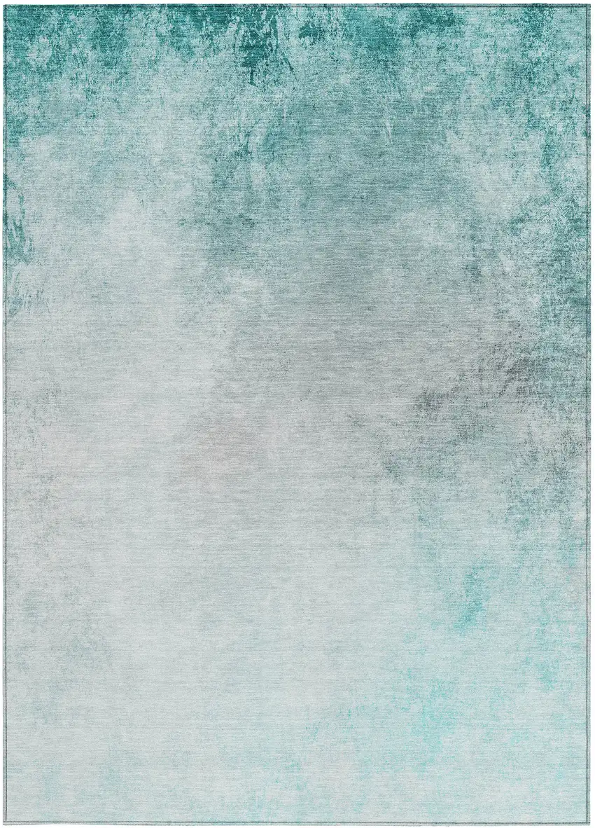 Teal Blue Aqua And Gray Ombre Washable Indoor Outdoor Area Rug Photo 6