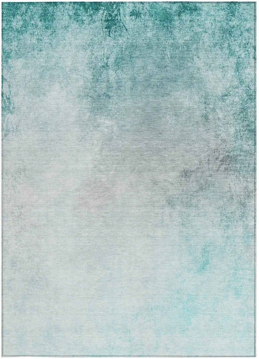 Teal Blue Aqua And Gray Ombre Washable Indoor Outdoor Area Rug Photo 6