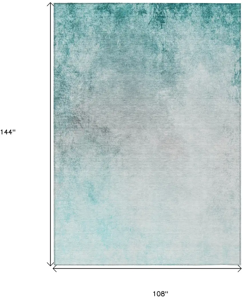 Teal Blue Aqua And Gray Ombre Washable Indoor Outdoor Area Rug Photo 3