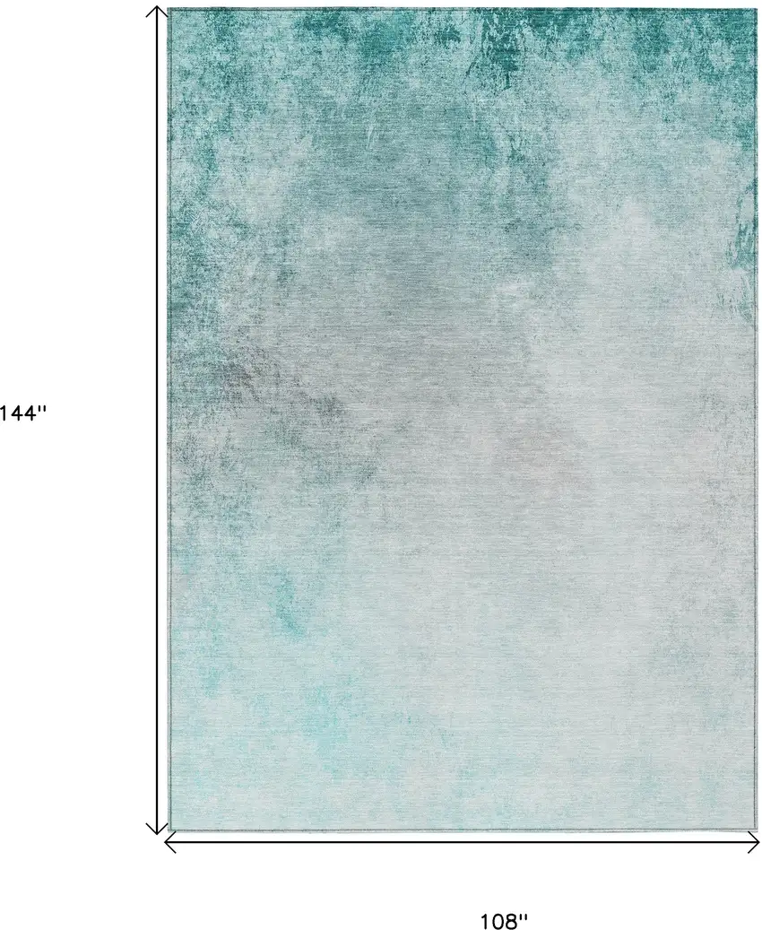 Teal Blue Aqua And Gray Ombre Washable Indoor Outdoor Area Rug Photo 3