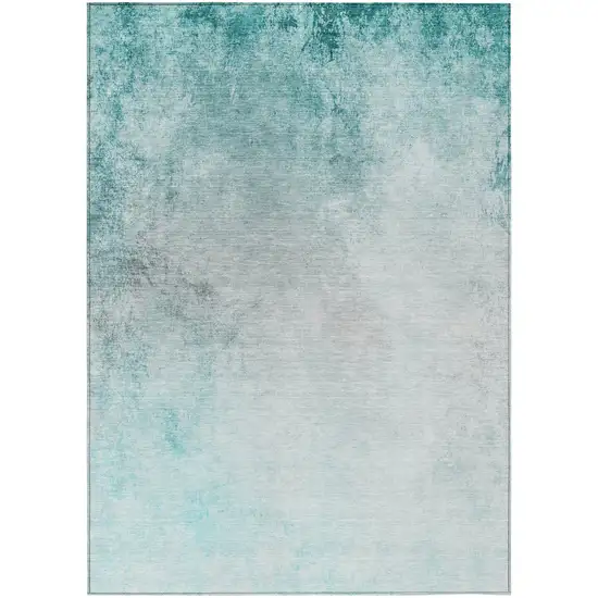 Teal Blue Aqua And Gray Ombre Washable Indoor Outdoor Area Rug Photo 2