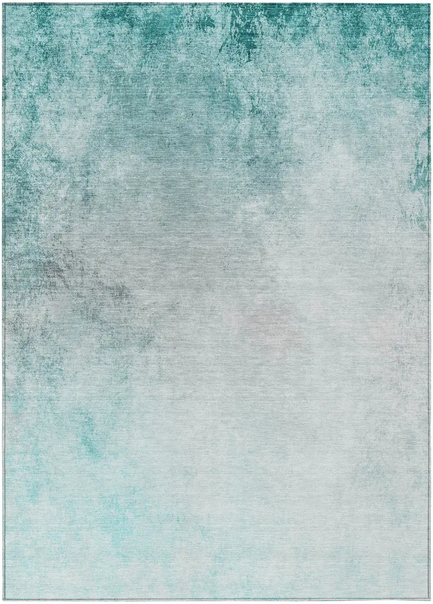 Teal Blue Aqua And Gray Ombre Washable Indoor Outdoor Area Rug Photo 2